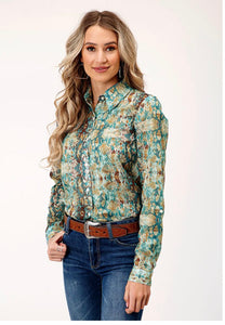 Roper Women's Western Shirt Blue Teal Snake Print