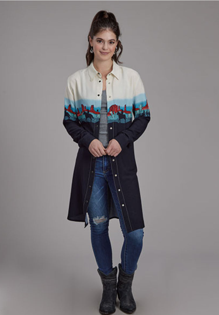 Western Border Printed Rayon Dress