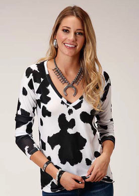 Roper V Neck Cow Print Top
