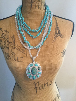 Crystal/Tq Beads w/ silver pendant