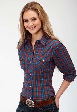 Women's Roper Western Shirt Royal/Red Plaid