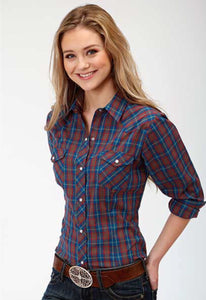 Women's Roper Western Shirt Royal/Red Plaid