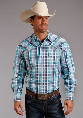 Mens Stetson Ombre Check Western Shirt
