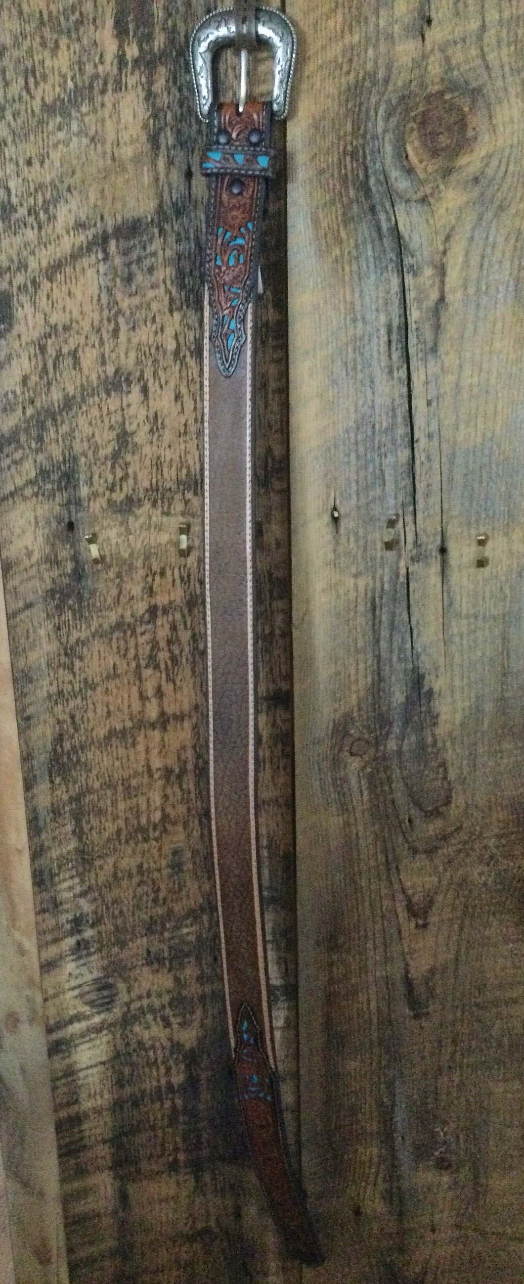 Women's Roper Tan Belt w/ Dk Brown Toole w/ tq underlay