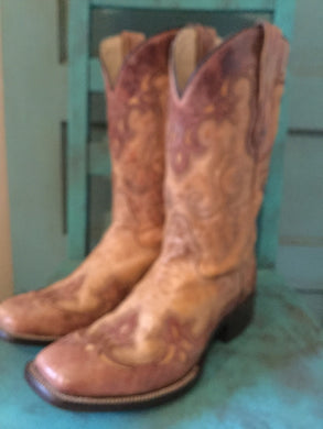 Mens Corral Ant Saddle/Cognac Overlay Sq Toe Boot